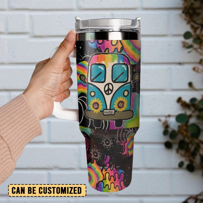 Colorful Van Sunflower Custom Stanley Quencher 40Oz Stainless Steel Tumbler With Handle - Image 3