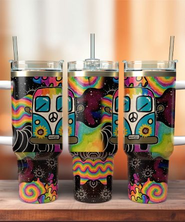 Colorful Van Sunflower Custom Stanley Quencher 40Oz Stainless Steel Tumbler With Handle