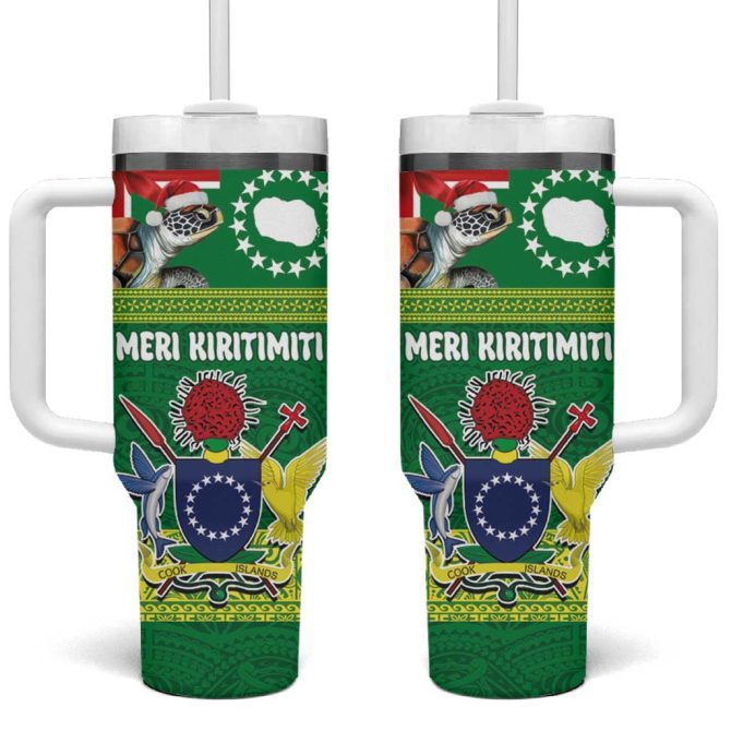 Cook Islands Meri Kiritimiti Christmas Turtle Custom Stanley Quencher 40Oz Stainless Steel Tumbler With Handle