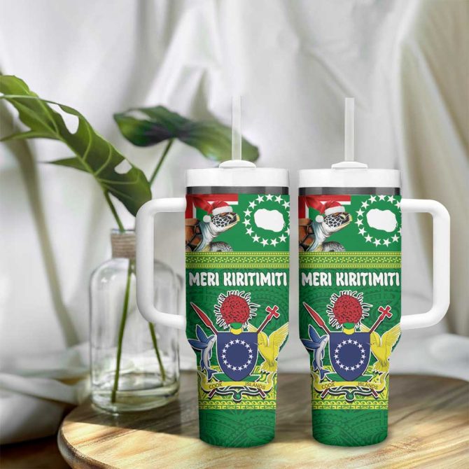 Cook Islands Meri Kiritimiti Christmas Turtle Custom Stanley Quencher 40Oz Stainless Steel Tumbler With Handle - Image 9