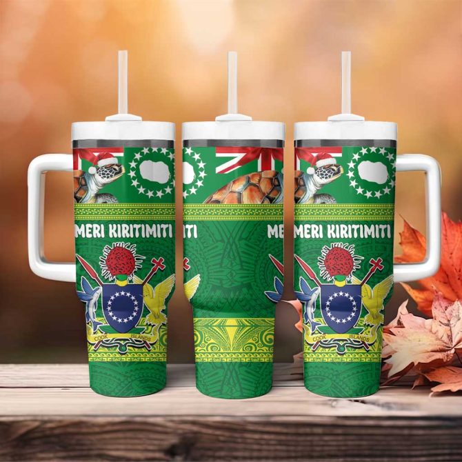 Cook Islands Meri Kiritimiti Christmas Turtle Custom Stanley Quencher 40Oz Stainless Steel Tumbler With Handle - Image 4