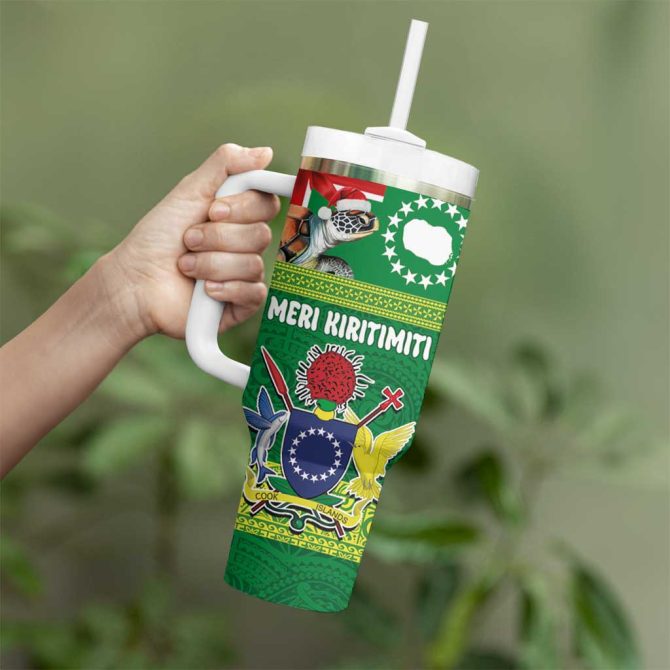 Cook Islands Meri Kiritimiti Christmas Turtle Custom Stanley Quencher 40Oz Stainless Steel Tumbler With Handle - Image 3