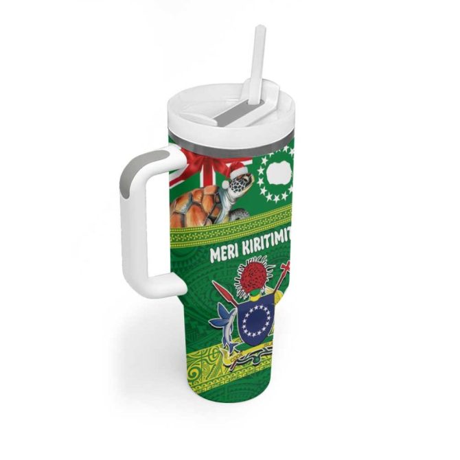Cook Islands Meri Kiritimiti Christmas Turtle Custom Stanley Quencher 40Oz Stainless Steel Tumbler With Handle - Image 2