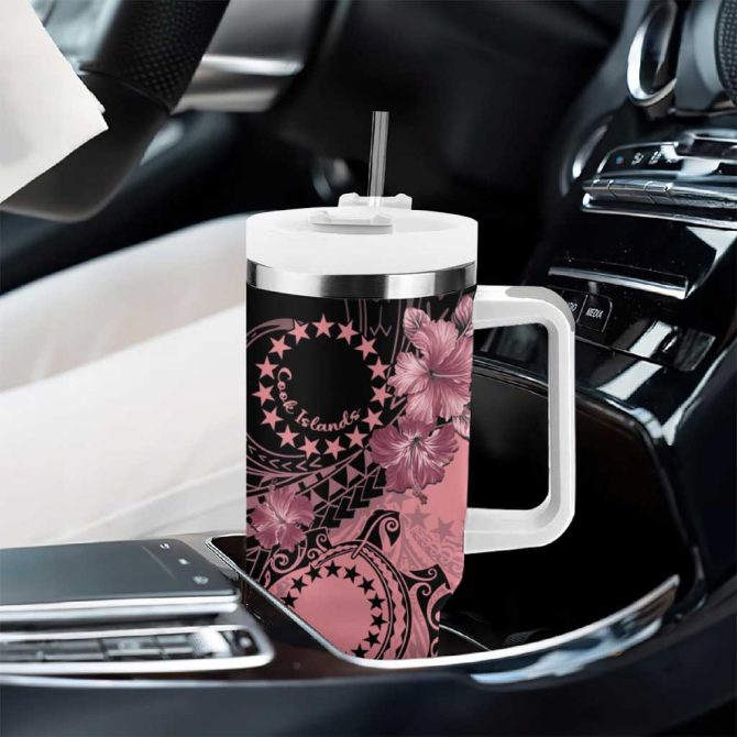Cook Islands Turtle Stars And Hibiscus Pink Custom Stanley Quencher 40Oz Stainless Steel Tumbler With Handle - Image 8