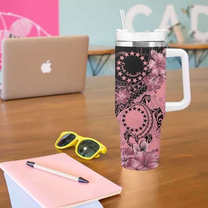 Cook Islands Turtle Stars And Hibiscus Pink Custom Stanley Quencher 40Oz Stainless Steel Tumbler With Handle - Image 5