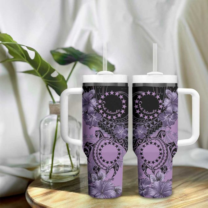 Cook Islands Turtle Stars And Hibiscus Purple Custom Stanley Quencher 40Oz Stainless Steel Tumbler With Handle - Image 9