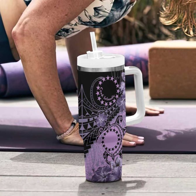 Cook Islands Turtle Stars And Hibiscus Purple Custom Stanley Quencher 40Oz Stainless Steel Tumbler With Handle - Image 6