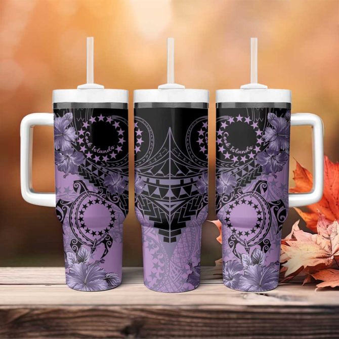 Cook Islands Turtle Stars And Hibiscus Purple Custom Stanley Quencher 40Oz Stainless Steel Tumbler With Handle - Image 4