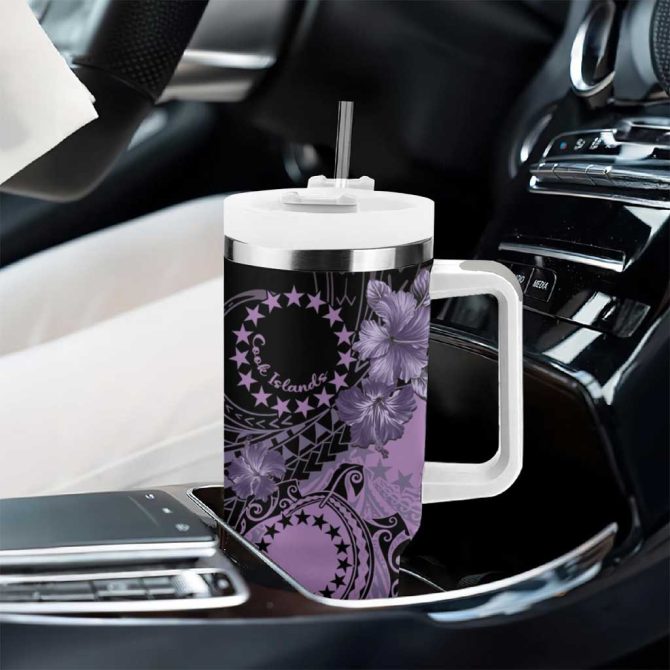 Cook Islands Turtle Stars And Hibiscus Purple Custom Stanley Quencher 40Oz Stainless Steel Tumbler With Handle - Image 8