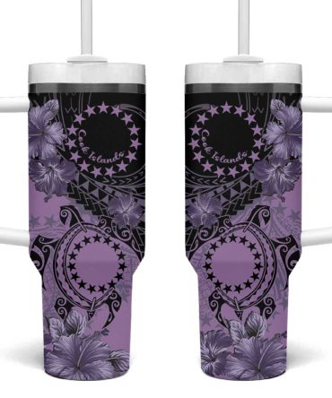Cook Islands Turtle Stars And Hibiscus Purple Custom Stanley Quencher 40Oz Stainless Steel Tumbler With Handle