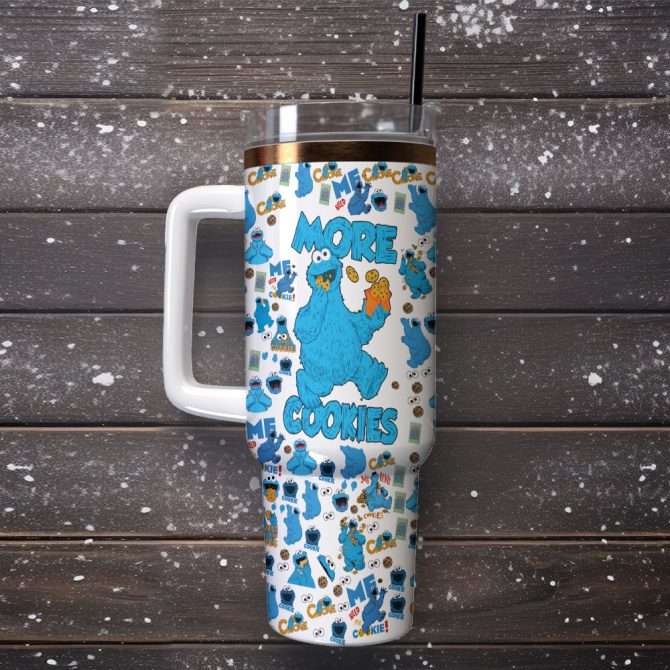 Cookie Monster Sesame Street Tv Series Custom Stanley Quencher 40Oz Stainless Steel Tumbler With Handle - Image 2