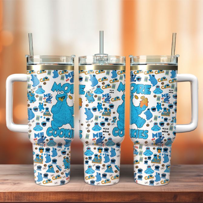 Cookie Monster Sesame Street Tv Series Custom Stanley Quencher 40Oz Stainless Steel Tumbler With Handle