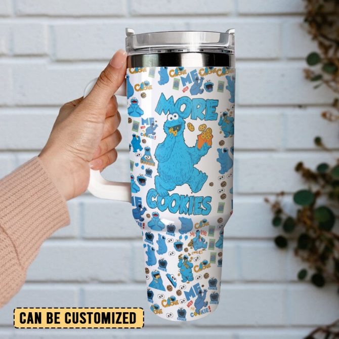 Cookie Monster Sesame Street Tv Series Custom Stanley Quencher 40Oz Stainless Steel Tumbler With Handle - Image 3