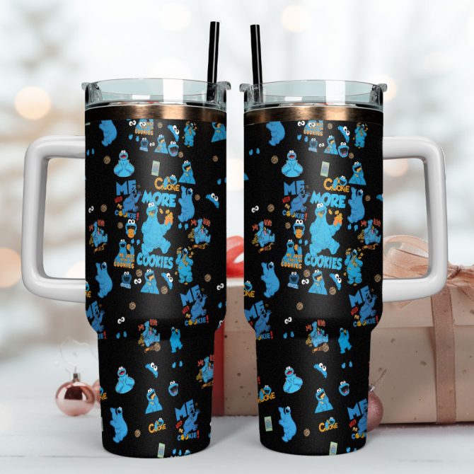 Cookie Monster Sesame Street Tv Series Custom Stanley Quencher 40Oz Stainless Steel Tumbler With Handle - Image 4