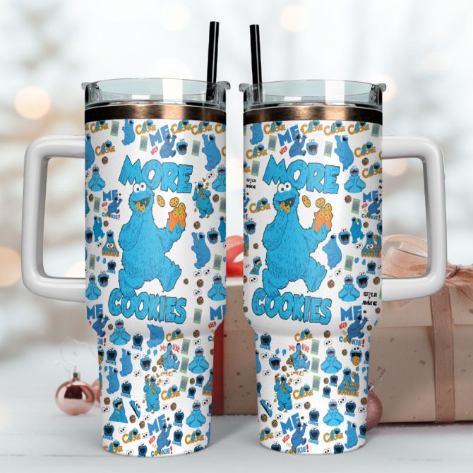 Cookie Monster Sesame Street Tv Series Custom Stanley Quencher 40Oz Stainless Steel Tumbler With Handle - Image 4