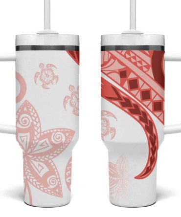 Coral Red Polynesian Tribal Turtle Floral Custom Stanley Quencher 40Oz Stainless Steel Tumbler With Handle