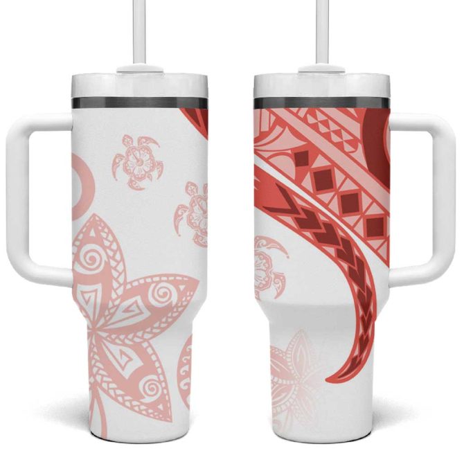 Coral Red Polynesian Tribal Turtle Floral Custom Stanley Quencher 40Oz Stainless Steel Tumbler With Handle