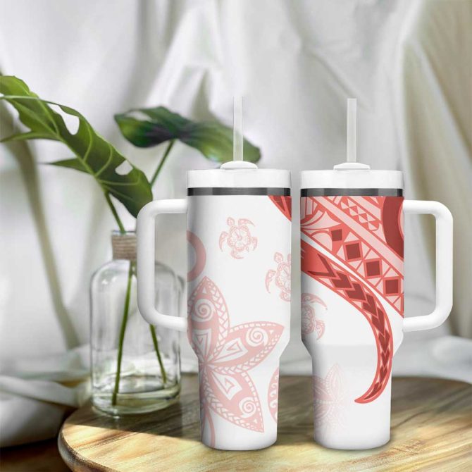 Coral Red Polynesian Tribal Turtle Floral Custom Stanley Quencher 40Oz Stainless Steel Tumbler With Handle - Image 9