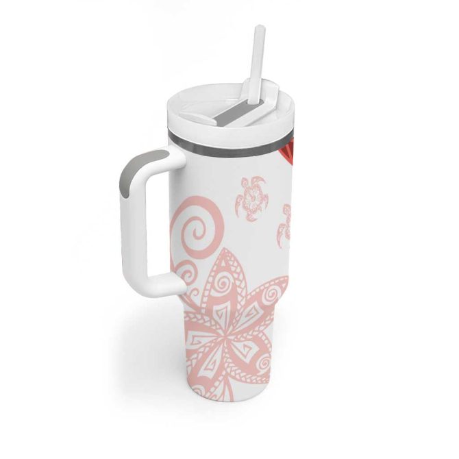 Coral Red Polynesian Tribal Turtle Floral Custom Stanley Quencher 40Oz Stainless Steel Tumbler With Handle - Image 2