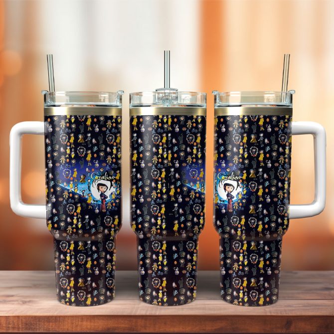Coraline Cartoon Custom Stanley Quencher 40Oz Stainless Steel Tumbler With Handle