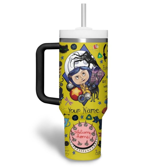 Coraline Cartoon Custom Stanley Quencher 40Oz Stainless Steel Tumbler With Handle - Image 3