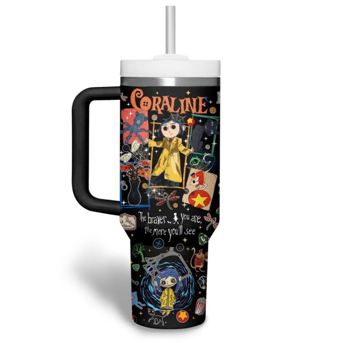 Coraline Cartoon Custom Stanley Quencher 40Oz Stainless Steel Tumbler With Handle - Image 2