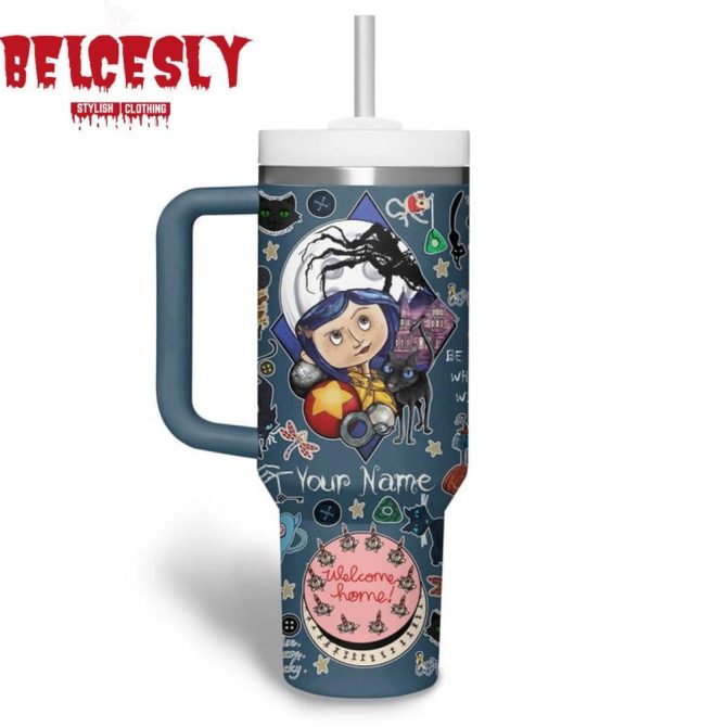 Coraline Cartoon Custom Stanley Quencher 40Oz Stainless Steel Tumbler With Handle - Image 3