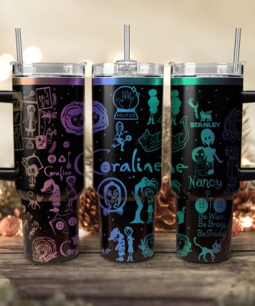 Coraline Cartoon Custom Stanley Quencher 40Oz Stainless Steel Tumbler With Handle