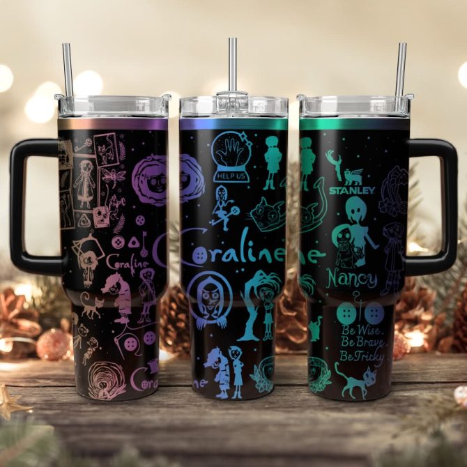 Coraline Cartoon Custom Stanley Quencher 40Oz Stainless Steel Tumbler With Handle