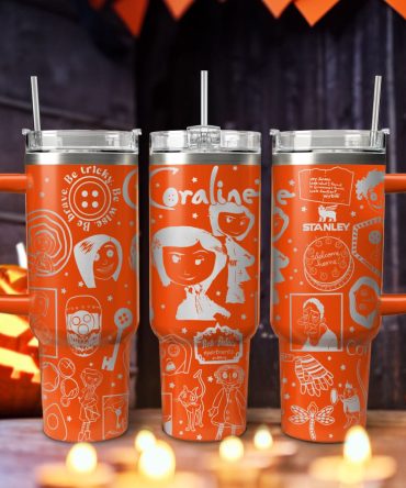 Coraline Cartoon Custom Stanley Quencher 40Oz Stainless Steel Tumbler With Handle