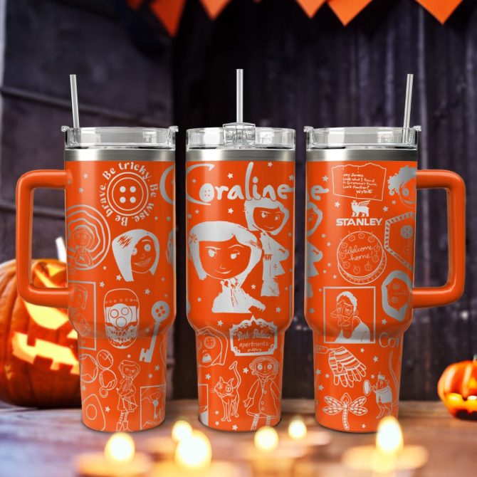 Coraline Cartoon Custom Stanley Quencher 40Oz Stainless Steel Tumbler With Handle