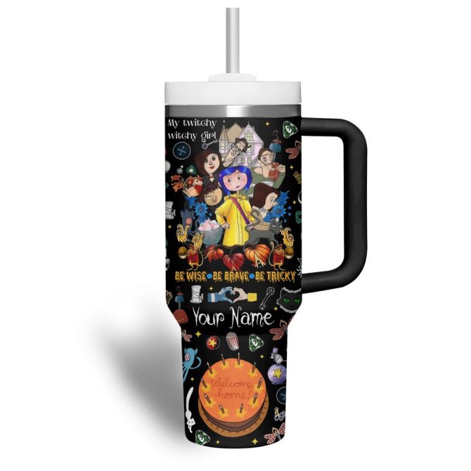 Coraline Cartoon Custom Stanley Quencher 40Oz Stainless Steel Tumbler With Handle - Image 3
