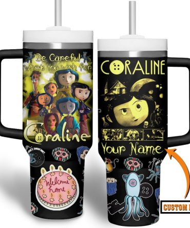 Coraline Cartoon Custom Stanley Quencher 40Oz Stainless Steel Tumbler With Handle