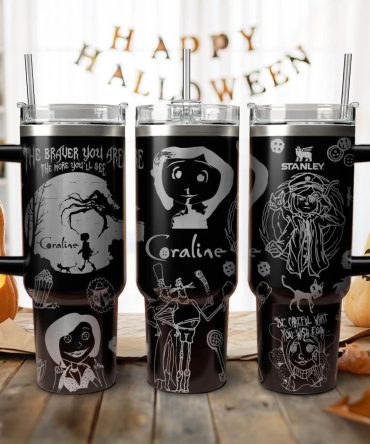Coraline Cartoon Custom Stanley Quencher 40Oz Stainless Steel Tumbler With Handle