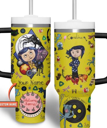 Coraline Cartoon Custom Stanley Quencher 40Oz Stainless Steel Tumbler With Handle
