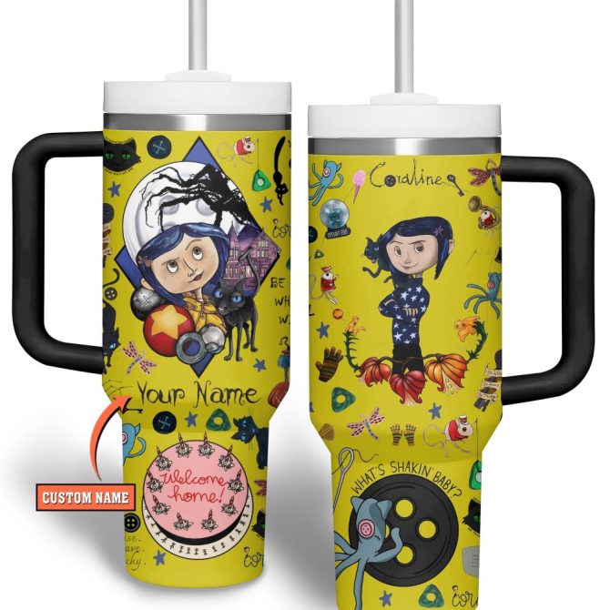 Coraline Cartoon Custom Stanley Quencher 40Oz Stainless Steel Tumbler With Handle