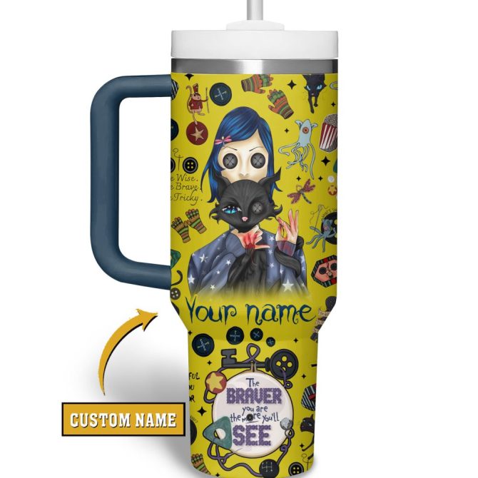 Coraline Cartoon Custom Stanley Quencher 40Oz Stainless Steel Tumbler With Handle - Image 4