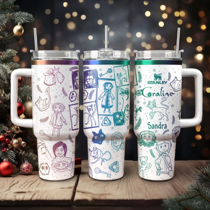 Coraline Cartoon Custom Stanley Quencher 40Oz Stainless Steel Tumbler With Handle