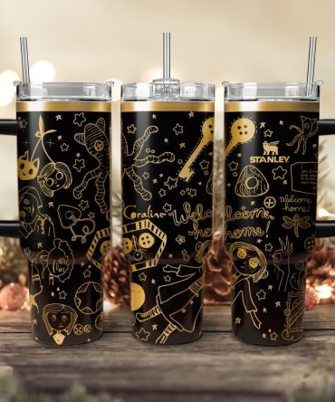 Coraline Cartoon Custom Stanley Quencher 40Oz Stainless Steel Tumbler With Handle
