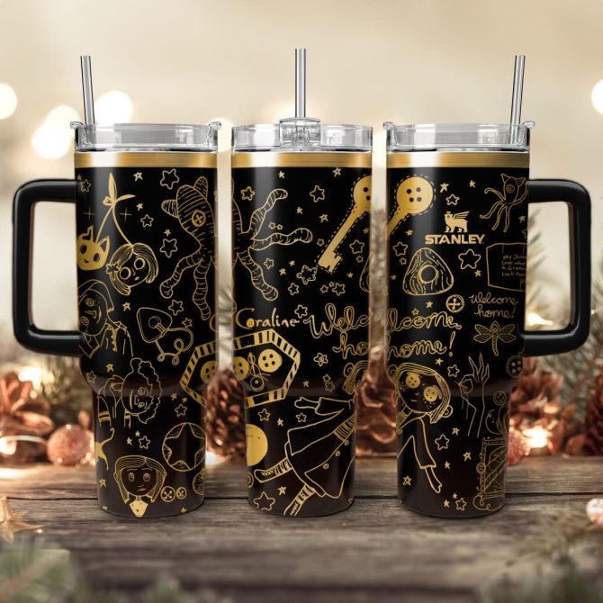 Coraline Cartoon Custom Stanley Quencher 40Oz Stainless Steel Tumbler With Handle