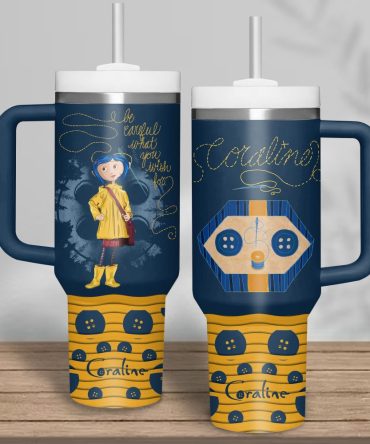 Coraline Cartoon Custom Stanley Quencher 40Oz Stainless Steel Tumbler With Handle