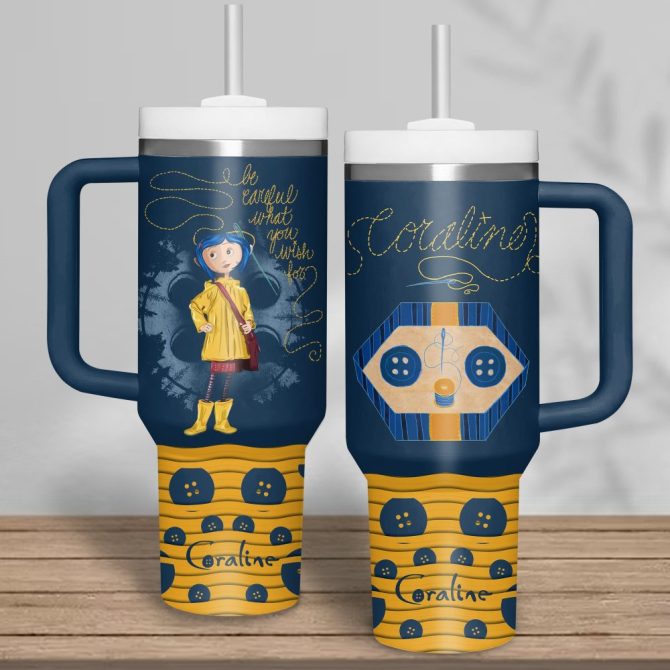 Coraline Cartoon Custom Stanley Quencher 40Oz Stainless Steel Tumbler With Handle