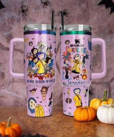 Coraline Cartoon Custom Stanley Quencher 40Oz Stainless Steel Tumbler With Handle