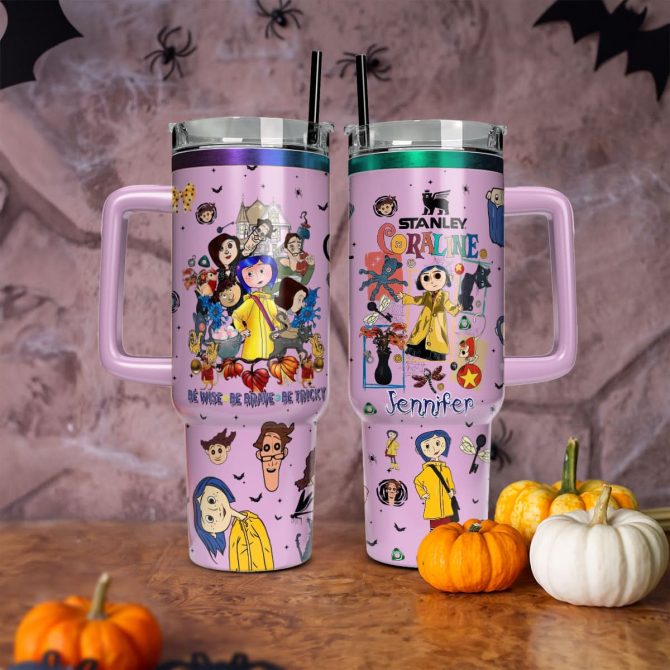 Coraline Cartoon Custom Stanley Quencher 40Oz Stainless Steel Tumbler With Handle