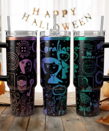 Coraline Cartoon Custom Stanley Quencher 40Oz Stainless Steel Tumbler With Handle