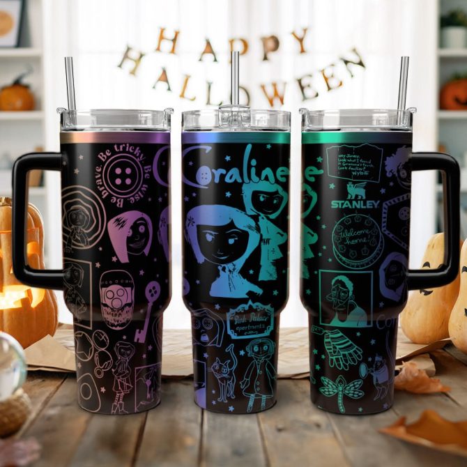 Coraline Cartoon Custom Stanley Quencher 40Oz Stainless Steel Tumbler With Handle