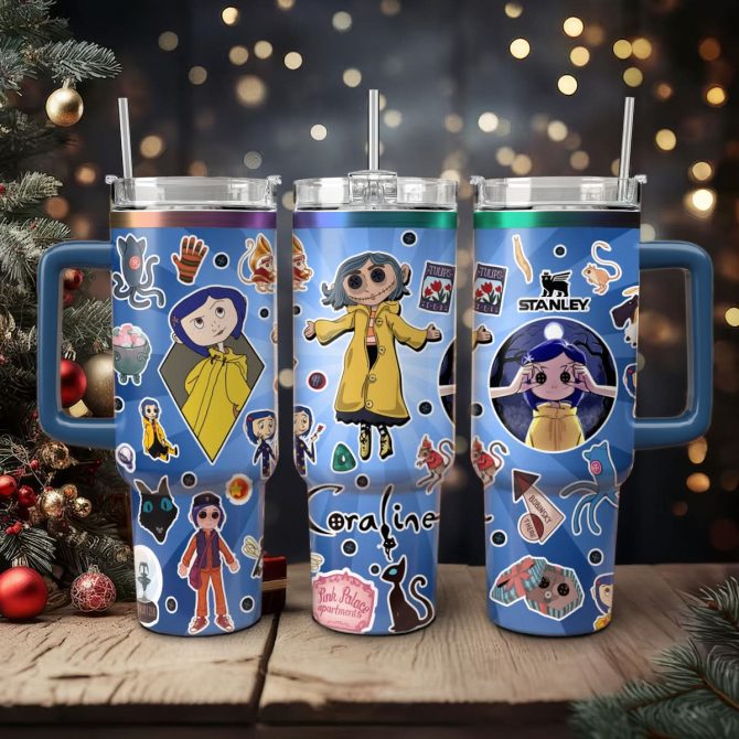 Coraline Cartoon Custom Stanley Quencher 40Oz Stainless Steel Tumbler With Handle