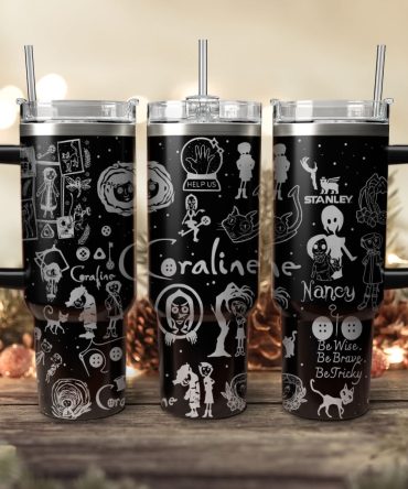 Coraline Cartoon Custom Stanley Quencher 40Oz Stainless Steel Tumbler With Handle