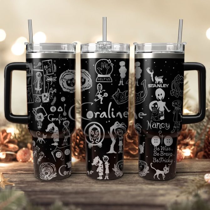 Coraline Cartoon Custom Stanley Quencher 40Oz Stainless Steel Tumbler With Handle