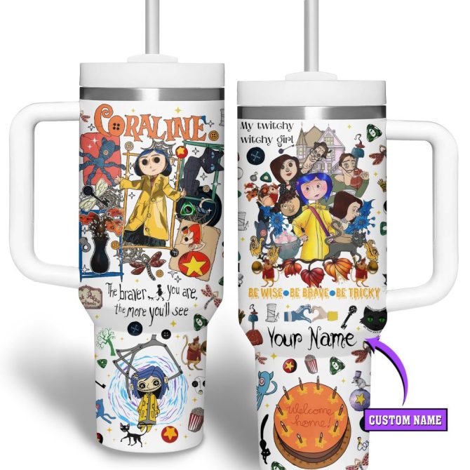 Coraline Cartoon Custom Stanley Quencher 40Oz Stainless Steel Tumbler With Handle - Image 4